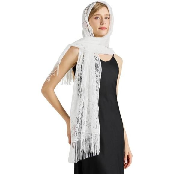Lace Floral Shawls Wraps White2 - Picture 2 of 6